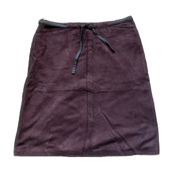INC Genuine Leather Suede Chocolate Brown Pencil Skirt with Thin Leather Belt 8 - Picture 1 of 7